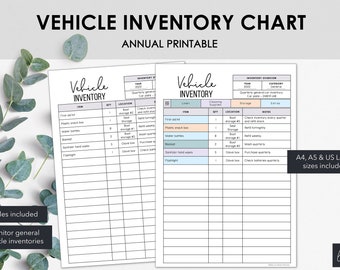 Vehicle Inventory Charts | List Vehicle Related Items in a Printable Household Inventory Tracker | Instant Download