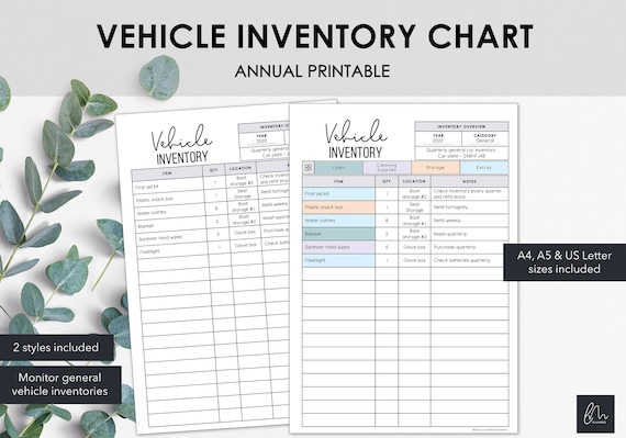 Vehicle Inventory Charts List Vehicle Related Items in a | Etsy