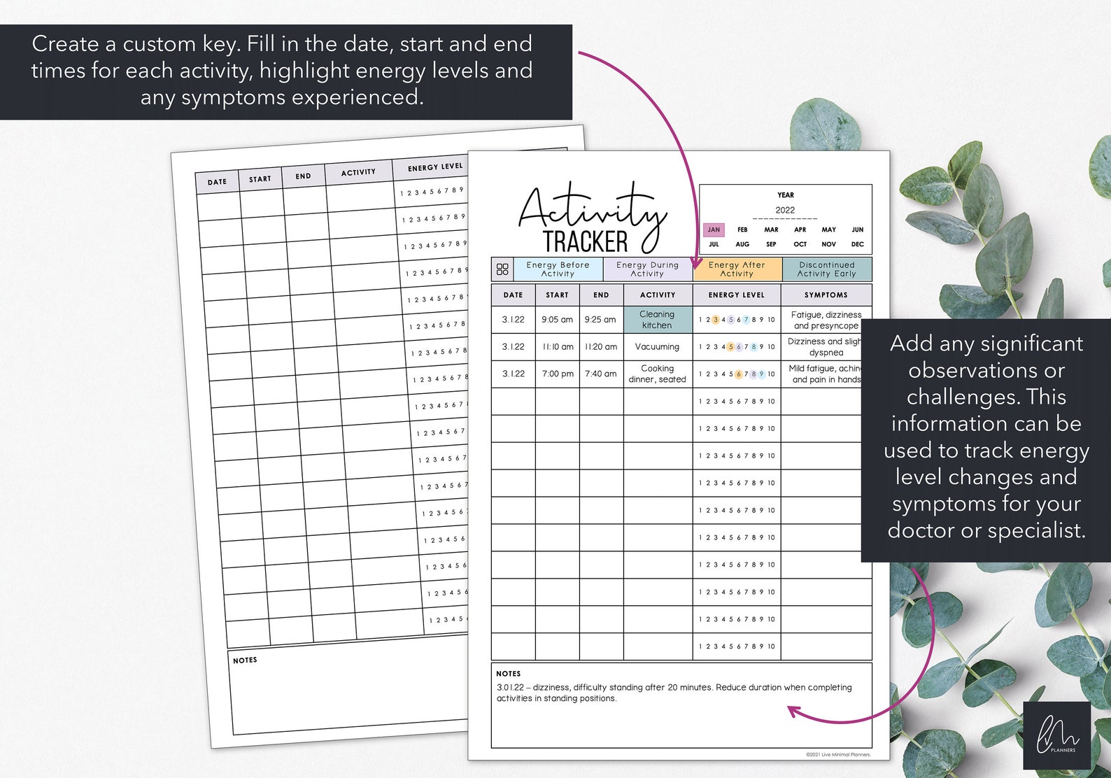Activity & Energy Level Tracker Chart Daily Weekly Monthly Etsy UK