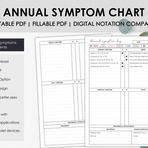 Printable and Fillable Annual Symptom Tracker to Chart Annual Symptom Frequency, Symptom Log for Chronic Illness or Chronic Pain Journal