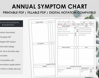 Printable and Fillable Annual Symptom Tracker to Chart Annual Symptom Frequency, Symptom Log for Chronic Illness or Chronic Pain Journal