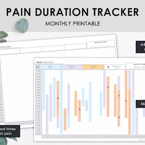 Chronische pijnduurtracker maandelijks afdrukbaar | Houd de pijnduur bij Symptoom Ernst en behandeltijden | Directe download