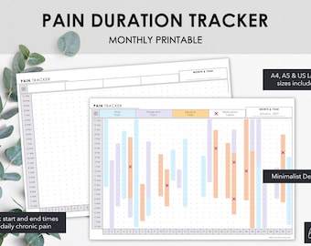 Chronic Pain Duration Tracker Monthly Printable | Track Pain Duration Symptom Severity & Treatment Times | Instant Download