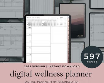 2025 Wellness Planner, Gratitude Journal, Sleep and Food Log, Self-Care & Mental Health Journal for GoodNotes and Notability Beige Gradient