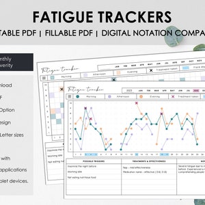 Printable and Fillable Monthly Fatigue Tracker | Track Daily Chronic Fatigue Severity | Instant Download