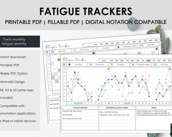 Printable and Fillable Monthly Fatigue Tracker | Track Daily Chronic Fatigue Severity | Instant Download