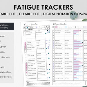Afdrukbare en invulbare maandelijkse vermoeidheidsernsttrackers | Dagelijkse vermoeidheidsniveaus bijhouden | Afdrukbare medische mappen | Direct downloaden
