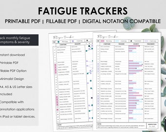 Printable and Fillable Monthly Fatigue Severity Trackers | Track Daily Fatigue Levels | Medical Binder Printables | Instant Download