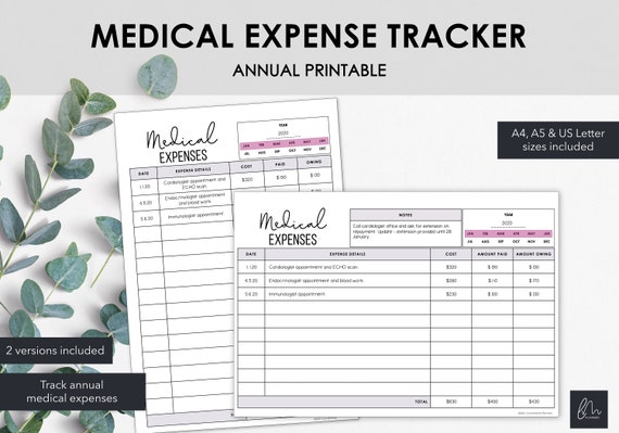 Medical Expense Trackers Printable | Manage Medical Expenses | Health Expenses Tracker | Medical Binder | Instant Download