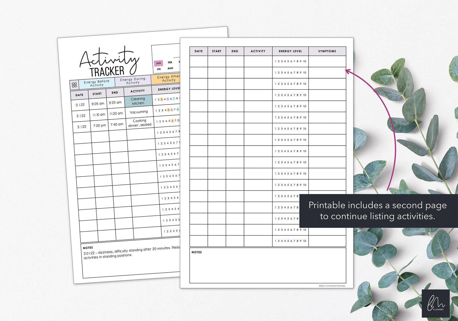 Activity & Energy Level Tracker Chart Daily Weekly Monthly Etsy UK