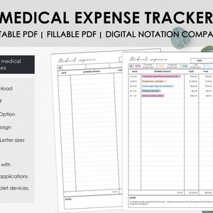 Printable and Fillable Annual Medical Expense Tracker, Chart Chronic Illness Medical Expenses, Medical Binder or Wellness Journal Insert