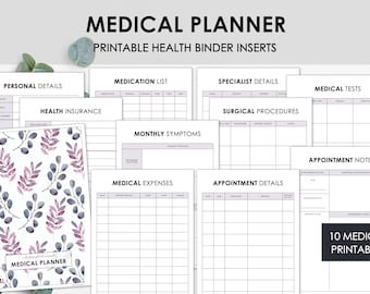 Medical Planner | Chronic Illness Health Binder Printables | Appointments Expenses Symptoms | Minimalist Plants Cover | Instant Download