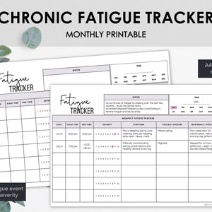 Monthly Chronic Fatigue Tracker | Chart Fatigue Events Symptoms & Severity | Instant Download