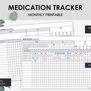 Minimalist Medication Tracker | Chart Monthly Medication Intake & Medication Discontinuation | Instant Download