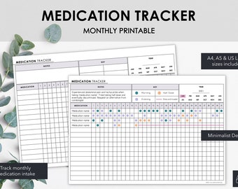 Minimalist Medication Tracker | Chart Monthly Medication Intake & Medication Discontinuation | Instant Download