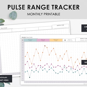 Pulsbereiktracker | Grafiek en vergelijk dagelijks minimaal maximaal rusthartslag | Maandelijkse cardiale tarieven registreren | Direct downloaden