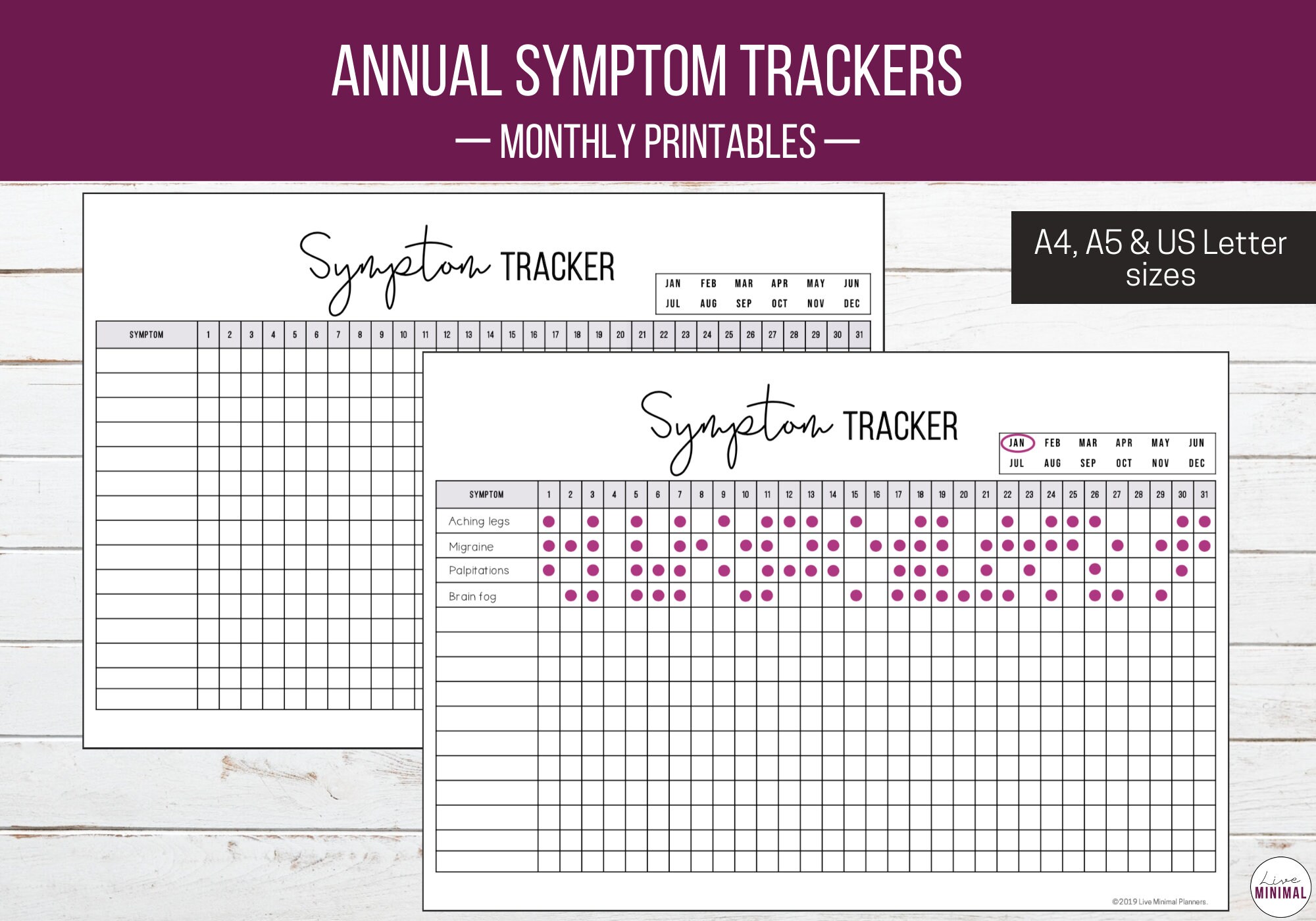 Monthly Symptom Tracker Printable Instant Download Etsy
