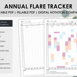 Printable and Fillable Annual Chronic Flare Tracker to Track Yearly ...