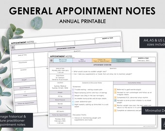 Printable Medical Appointment Notes | Manage General Appointment Information During Doctor Visits | Minimalist Design | Instant Download