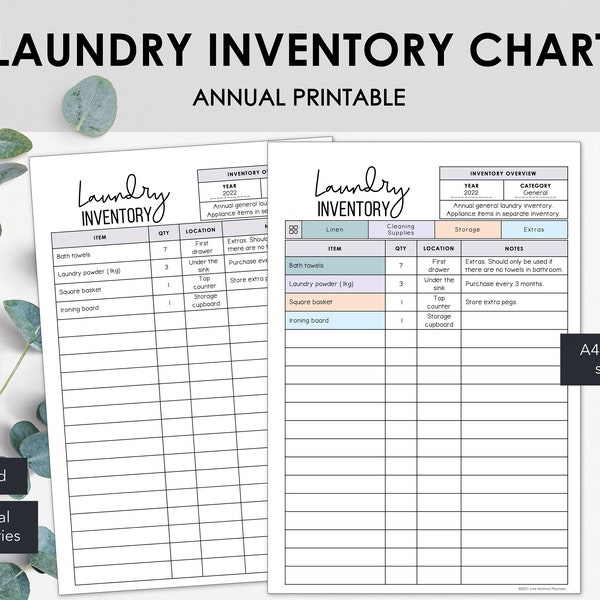 Laundry Inventory Charts | List Laundry Related Items in a Printable Household Inventory Tracker | Instant Download