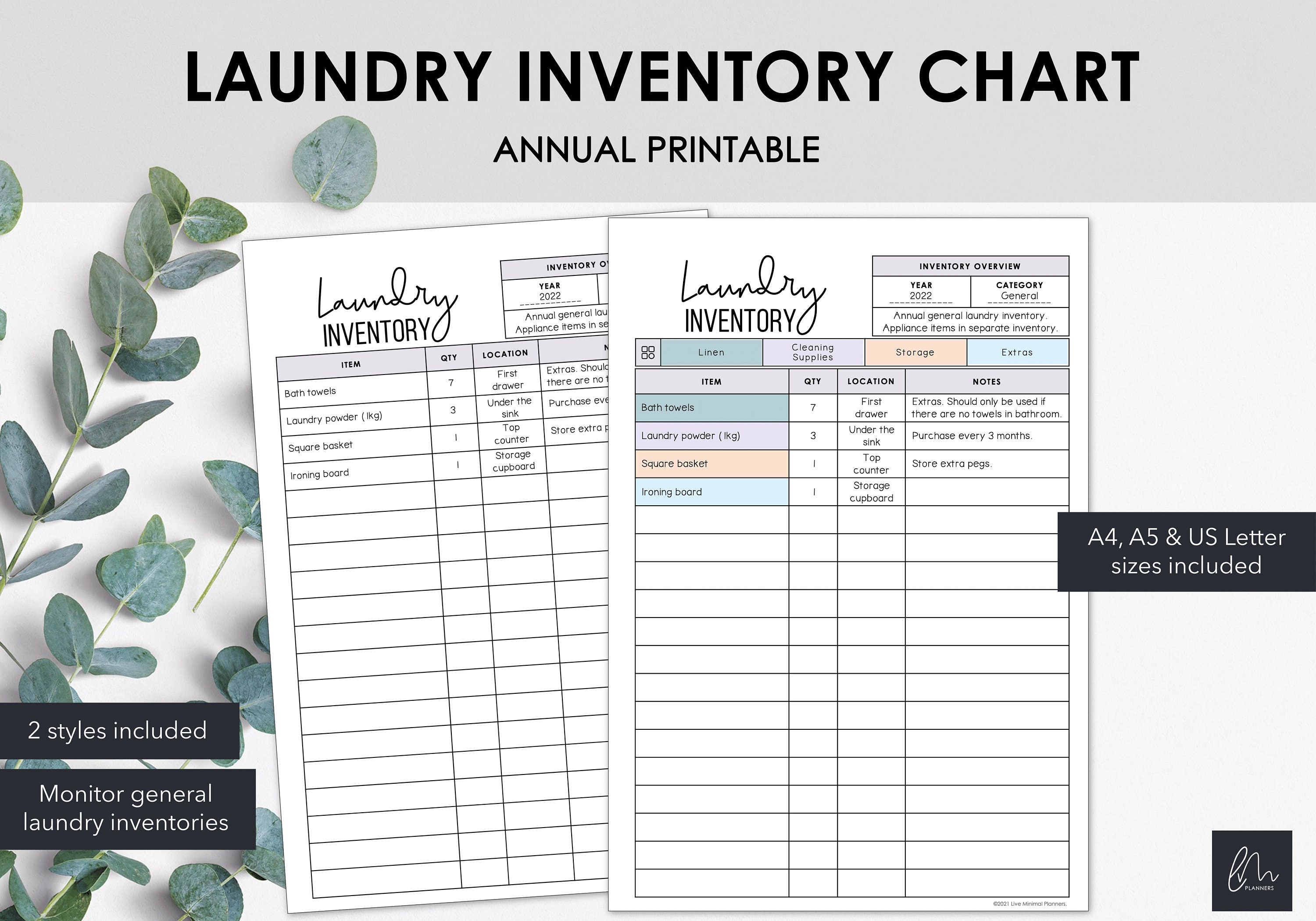 Laundry Inventory Charts List Laundry Related Items in a Etsy