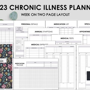 2023 Chronic Illness Planner | Invisible Illness Planner | Week on Two Page Layout | Minimalist Bold Botanical | Instant Download