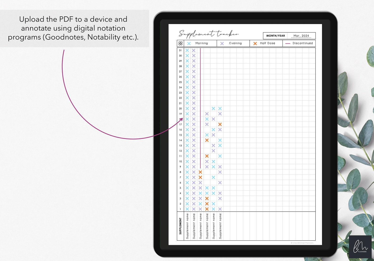 Printable Vertical Monthly Supplement Tracker to Chart Monthly