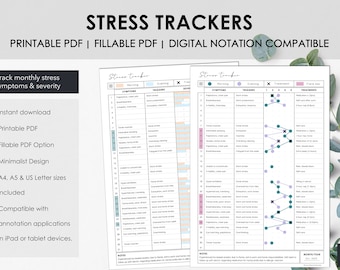 Printable and Fillable Monthly Stress Severity Trackers | Track Daily Stress Levels | Medical Binder Printables | Instant Download
