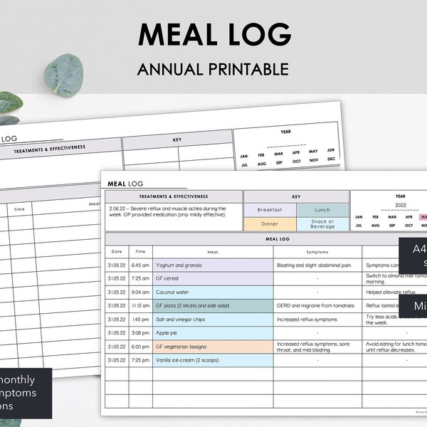 Daily Meal & Symptom Log | Track Food and Allergies | Monthly Meal Diary and Food Allergy Log | Instant Download