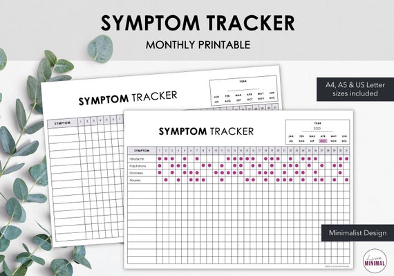 Printable Monthly Symptom Tracker | Track Monthly Chronic Illness or Pain Symptoms | Minimalist Version | Instant Download