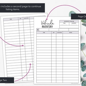 Vehicle Inventory Chart Vehicle Inventory Charts | List Vehicle Related Items in a Printable ...