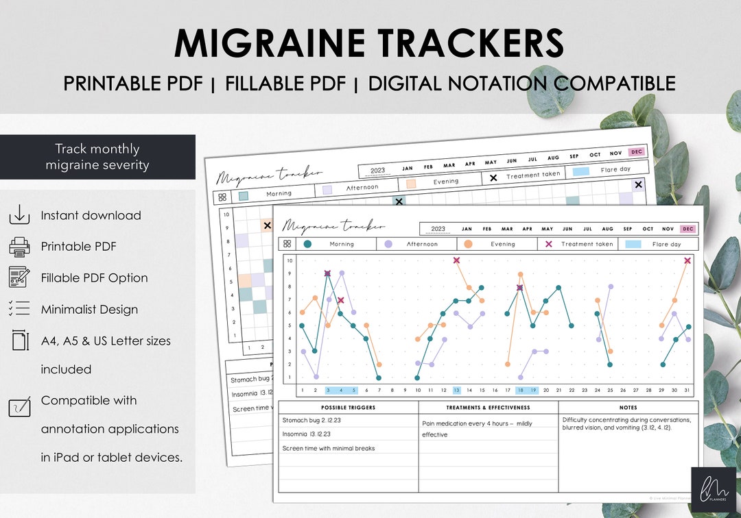 Printable and Fillable Monthly Migraine Tracker | Track Daily Chronic ...