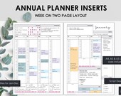 Annual Planner Inserts | Week on Two Page Layout with Monday Start | Printable Productivity Planner Inserts | Instant Download