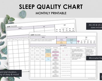 Monthly Sleep Quality Chart | Track Nightly Sleep Quality each Month | Minimalist Design | Instant Download