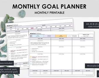 Monthly Goal Planner Printable | Manage Medical Work College & Personal Monthly Goals | Minimalist Design | Instant Download