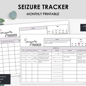 Monthly Seizure Tracker Printable | Chart Symptoms & Severity of Seizure Events | Instant Download