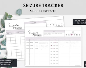 Monthly Seizure Tracker Chart Symptoms &amp; Severity of Seizure Events ...