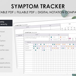 Afdrukbare en invulbare maandelijkse symptoomtracker | Grafiek Maandelijks Symptoom Frequentie en ernst | Direct downloaden