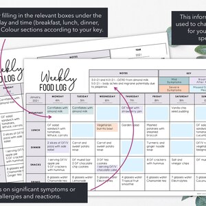 Peut inclure: Un journal alimentaire hebdomadaire avec des sections pour le petit-d&eacute;jeuner, le d&eacute;jeuner, le d&icirc;ner, les collations et les boissons. Le journal comprend un espace pour les notes et une cl&eacute; pour les sympt&ocirc;mes. Le texte dit de suivre les repas.