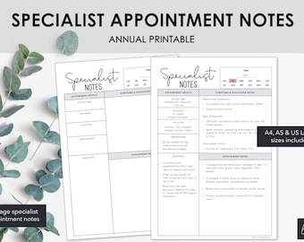 Specialist Notes Printable | Manage Medical Appointment Information Printable | Specialist Visits | Doctor Visits | Instant Download