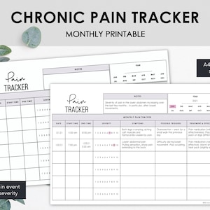 Maandelijkse tracker voor chronische pijn | Grafiek Pijngebeurtenissen Symptomen en ernst | Directe download
