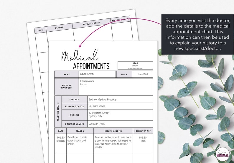 Printable Medical Appointment Chart | Printable Chart to Manage ...