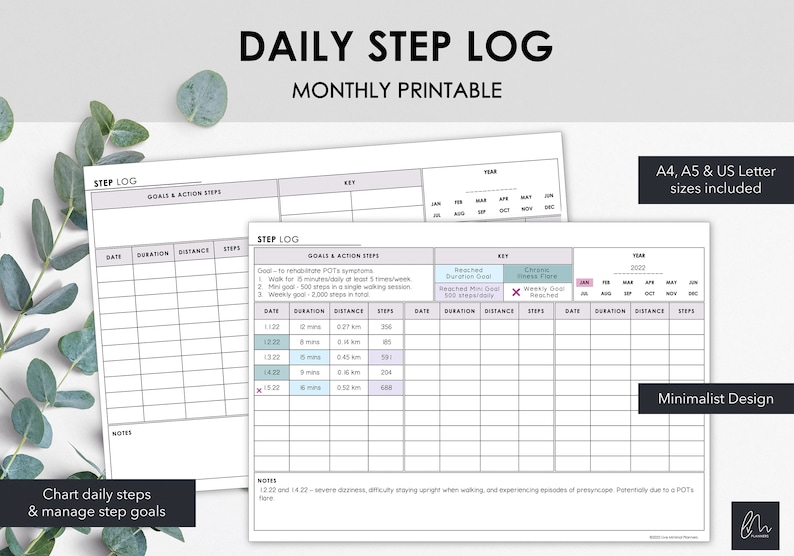 Monthly Step Chart | Log Daily Steps & Track Fitness or Rehabilitation ...