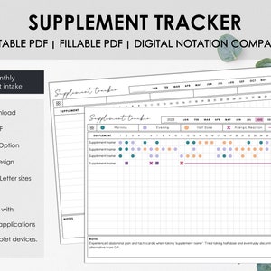 Afdrukbare en invulbare maandelijkse supplement-tracker | Maandelijkse inname van supplementen in kaart brengen en beheren | Direct downloaden