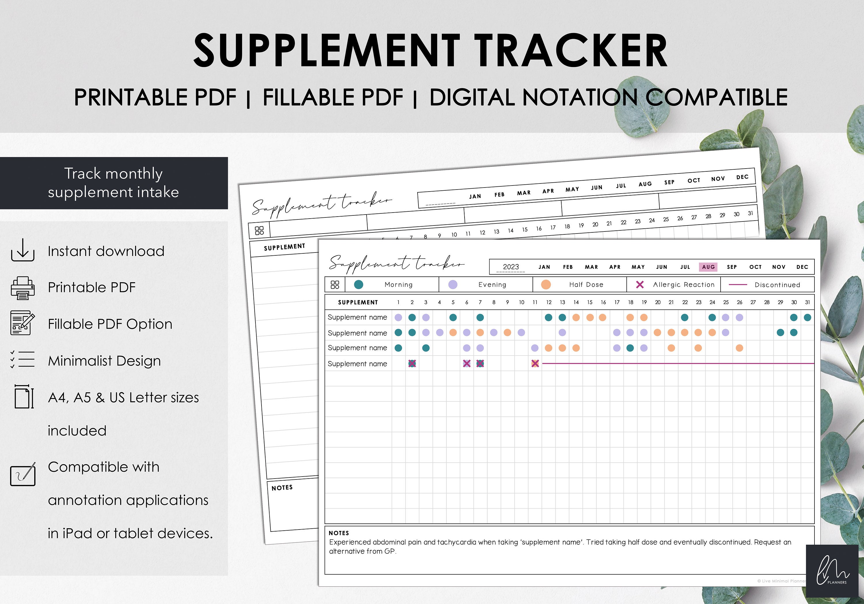 Supplement Sheet.pdf Printable and Fillable Monthly Supplement Tracker | Chart & Manage ...