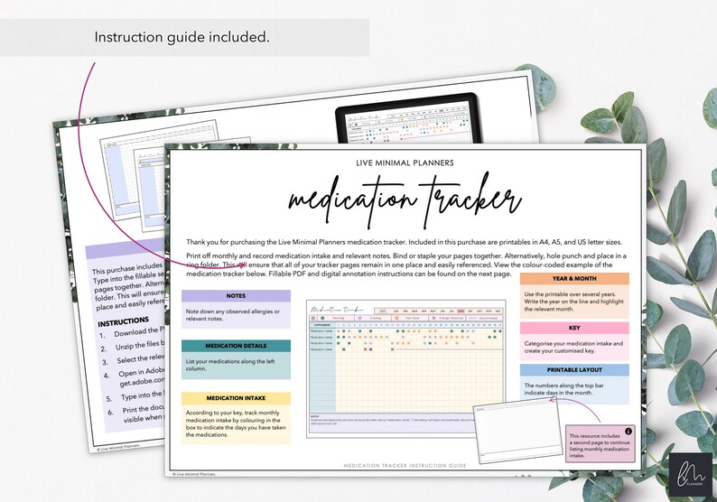 Printable and Fillable Monthly Medication Tracker Chart Monthly Medication Intake Instant Download image 6