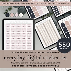 Minimalist Digital Sticker Pack for Goodnotes or Notability, 550 Precropped Everyday Stickers for Digital Planning & Note-Taking