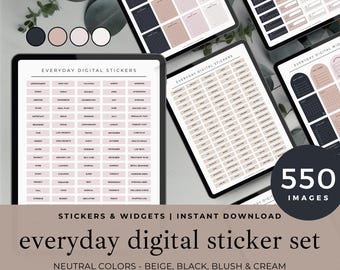 Minimalist Digital Sticker Pack for Goodnotes or Notability, 550 Precropped Everyday Stickers for Digital Planning & Note-Taking