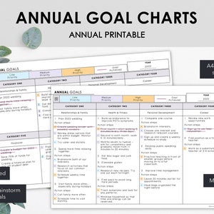 Printable Annual Goal Charts | Manage Health Career Education & Personal Annual Goals | Minimalist Design | Instant Download
