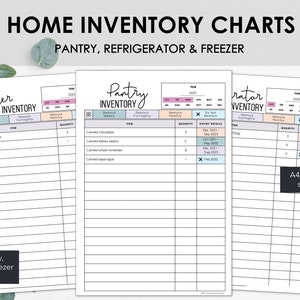 Home Inventory Trackers Printable | Chart Pantry Inventory | List Refrigerator Inventory | Freezer Inventory Trackers | Instant Download